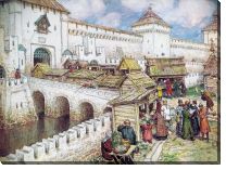Репродукция «Книжные лавочки на Спасском мосту в XVII веке»