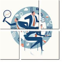 Модульная картина «Динамичная иллюстрация бизнес-концепции многозадачности и энергичности менеджера»