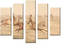 Модульная картина «Два всадника тренируют лошадей в галопе»